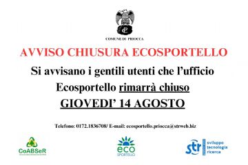 Avviso chiusura Ecosportello